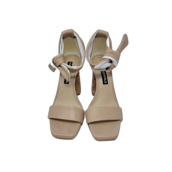 Karl Lagerfield Mabli Snake Python Print Tan Neutral Beige Ankle Strap Heels - Picture 1 of 7